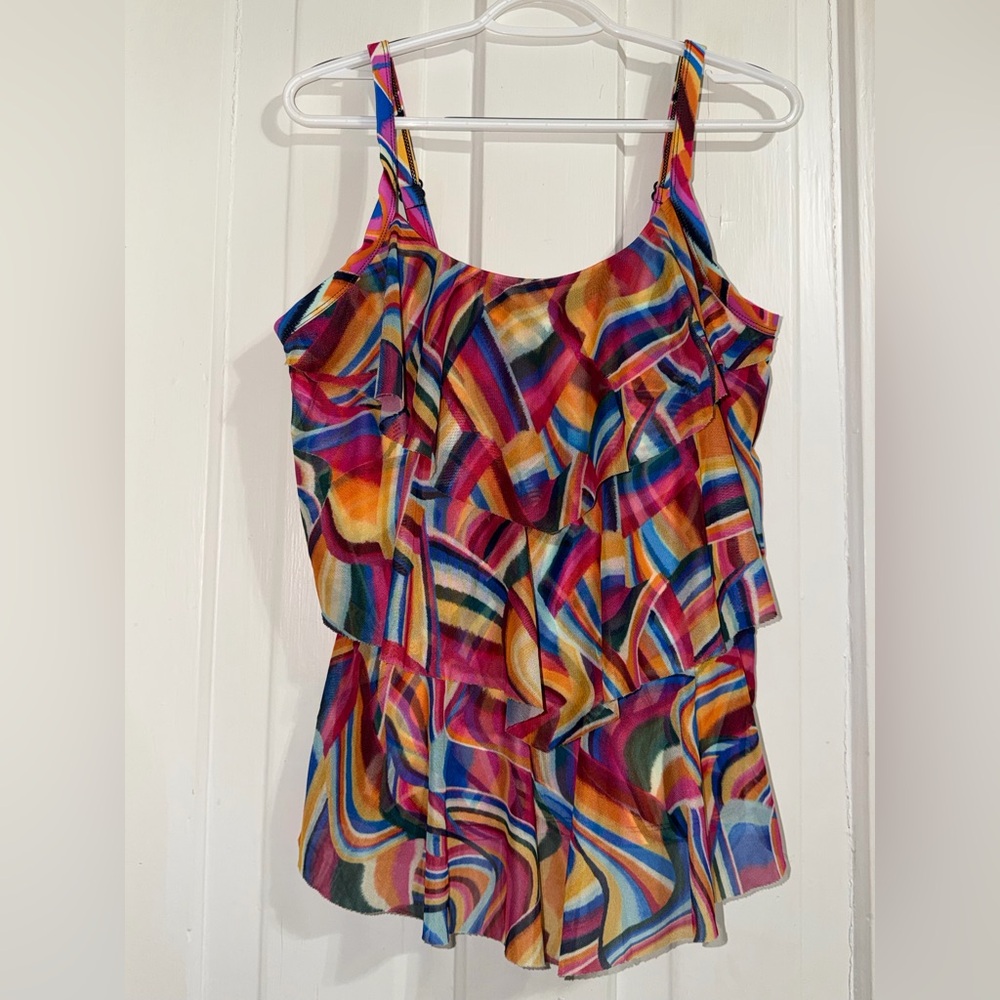 Plus size Womens Del Raya‎ size 16 swim top tankini top colorful